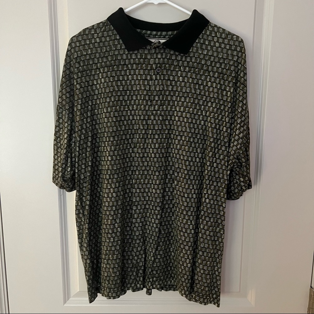 Mens vintage short sleeve printed golf polo shirt | size Large